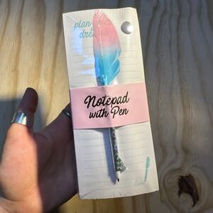 Tri-Coastal Design Plan Dream Notepad with Feather Pen Set Watercolor Pink Blue